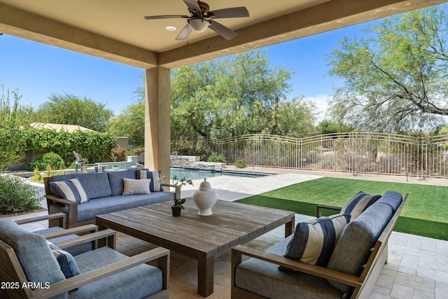 8240 E Wingspan Way, Scottsdale, AZ 85255 - view of patio with a ceiling fan and an outdoor hangout area