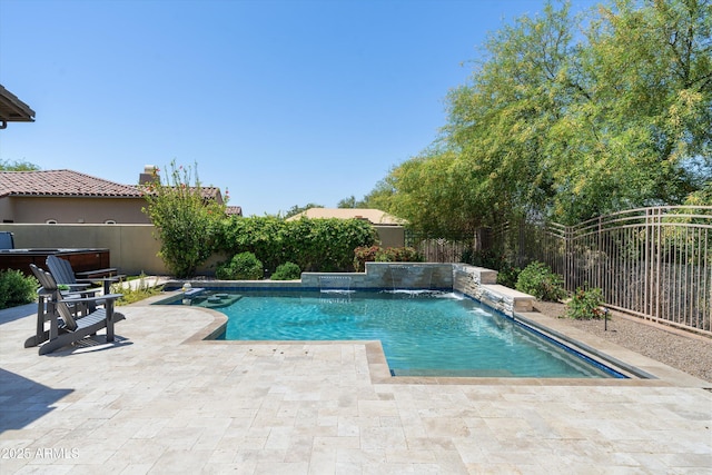 8240 E Wingspan Way, Scottsdale, AZ 85255 - view of pool featuring a hot tub, a fenced backyard, and a patio area