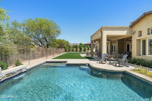 8240 E Wingspan Way, Scottsdale, AZ 85255 - view of pool with a ceiling fan and a patio