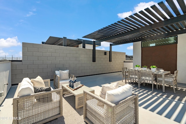 view of patio / terrace featuring outdoor lounge area and a pergola