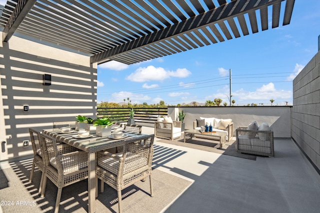 view of patio with an outdoor hangout area and a pergola