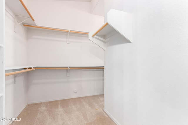 walk in closet with light colored carpet