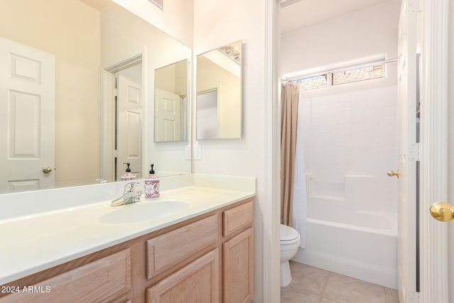 full bathroom with tile patterned flooring, vanity, toilet, and shower / tub combo