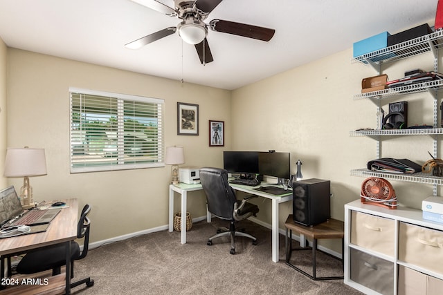 office featuring ceiling fan and carpet