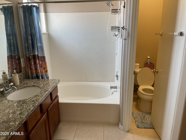 full bathroom with tile patterned flooring, vanity, toilet, and independent shower and bath