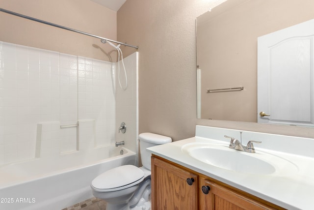 full bathroom with toilet,  shower combination, and vanity