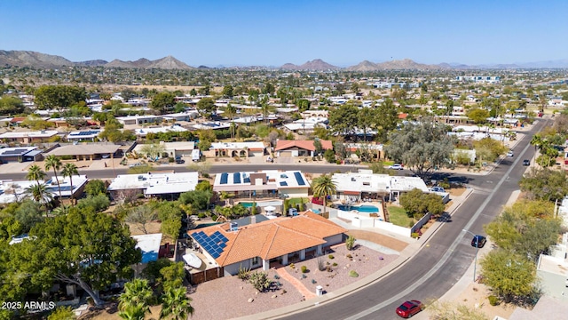 drone / aerial view with a residential view and a mountain view