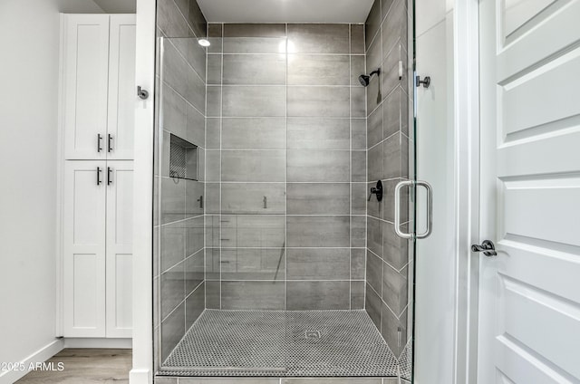 16025 E Rancho Laredo Dr, Scottsdale, AZ 85262 - bathroom with a shower stall and wood finished floors
