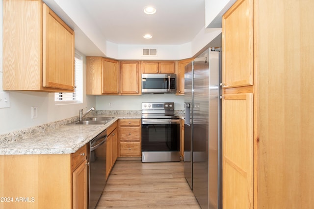 kitchen featuring sink, stainless steel appliances, and light wood-type flooring