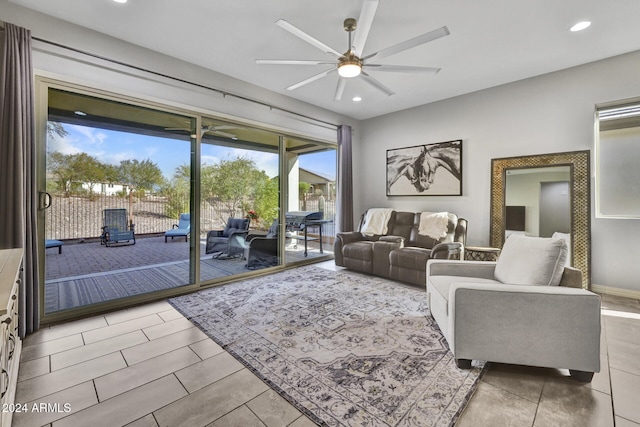 living room with ceiling fan