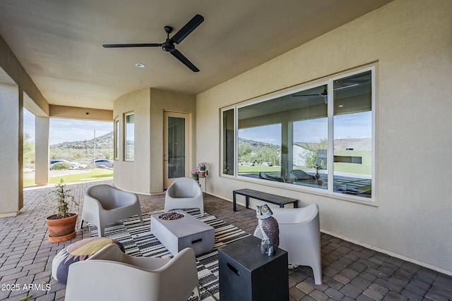 17324 E Quail Track Rd, Rio Verde, AZ 85263 - view of patio / terrace featuring outdoor lounge area and a ceiling fan