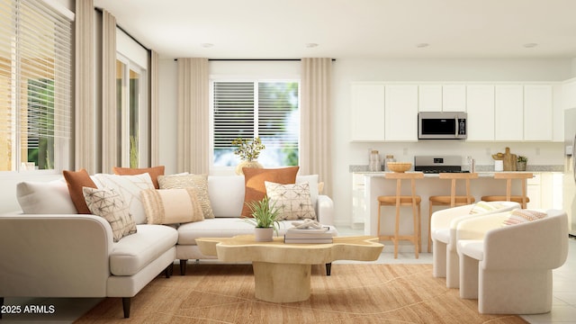 living area featuring recessed lighting