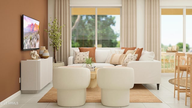 interior space featuring baseboards, tile patterned floors, and plenty of natural light