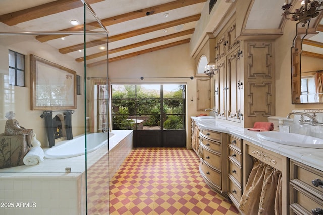 27050 N 103rd St, Scottsdale, AZ 85262 - full bath featuring double vanity, a bath, tile patterned floors, and recessed lighting