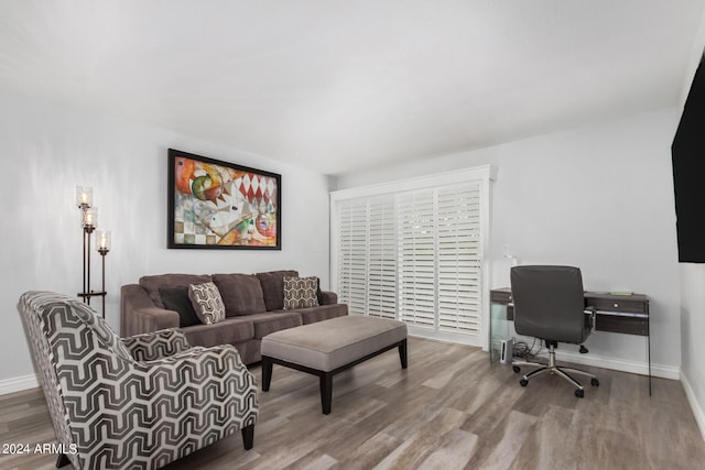 office space with hardwood / wood-style flooring