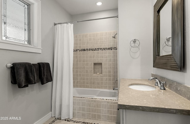 2036 Bessie Kidd Best, Flagstaff, AZ 86005 - full bath with tiled shower / bath, tile patterned floors, vanity, and recessed lighting