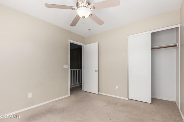 1968 E Emily Ln, Gilbert, AZ 85295 - unfurnished bedroom featuring baseboards, ceiling fan, carpet, and a closet