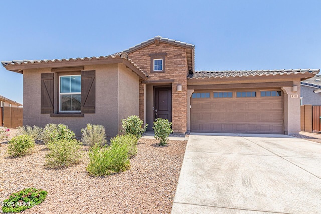 4371 E Enmark Dr, San Tan Valley, AZ 85143 - view of front of property with a garage, driveway, stucco siding, and a tile roof
