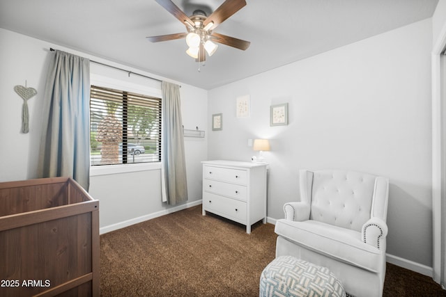 1408 N 62nd Pl, Mesa, AZ 85205 - bedroom with dark colored carpet, baseboards, and a ceiling fan