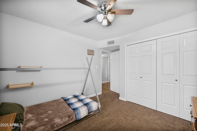 1408 N 62nd Pl, Mesa, AZ 85205 - unfurnished bedroom featuring carpet flooring, a closet, ceiling fan, and baseboards