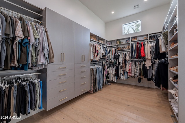 spacious closet with light hardwood / wood-style flooring