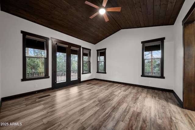 2702 Majestic Elk Rd, Overgaard, AZ 85933 - empty room featuring baseboards, french doors, visible vents, ceiling fan, and wood finished floors