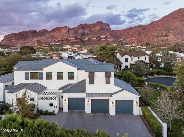 aerial view featuring a residential view and a mountain view