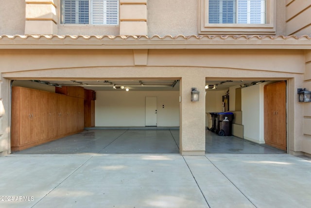 garage with a garage door opener