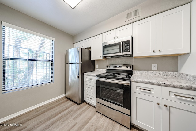 2025 E Campbell Ave Unit 137, Phoenix, AZ 85016 - kitchen with appliances with stainless steel finishes, light wood finished floors, healthy amount of natural light, and white cabinets