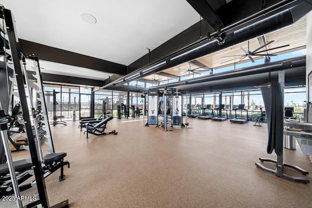3853 S Buttercup Cir, Mesa, AZ 85212 - exercise room with plenty of natural light and a ceiling fan