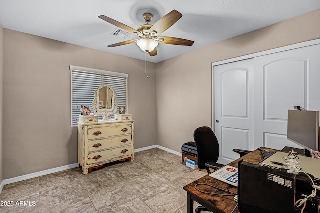 office area featuring ceiling fan