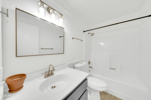 3201 W Mohawk Ln, Phoenix, AZ 85027 - bathroom with vanity, toilet, shower / bathtub combination, and wood finished floors