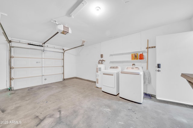 3201 W Mohawk Ln, Phoenix, AZ 85027 - garage featuring water heater, separate washer and dryer, a garage door opener, and baseboards