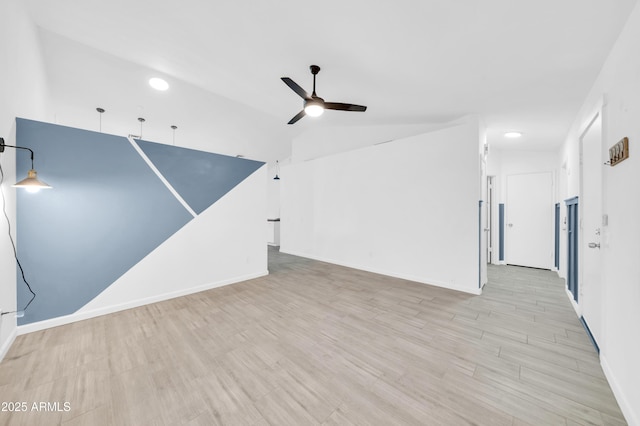 3201 W Mohawk Ln, Phoenix, AZ 85027 - empty room featuring ceiling fan, light wood-style floors, baseboards, recessed lighting, and lofted ceiling