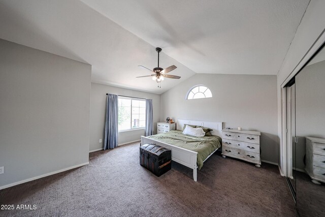 7110 N 28th Dr, Phoenix, AZ 85051 - bedroom featuring vaulted ceiling, carpet floors, baseboards, ceiling fan, and a closet