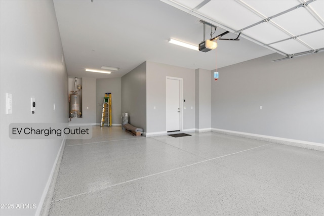 garage featuring a garage door opener and gas water heater