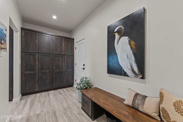 foyer entrance with light wood-type flooring