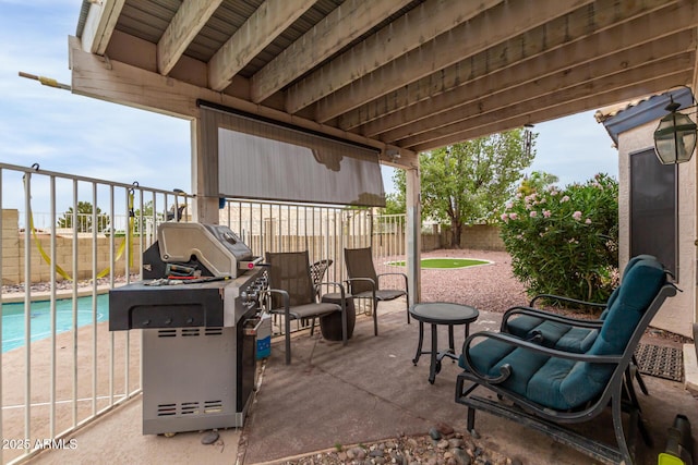 view of patio / terrace with a fenced backyard and a fenced in pool