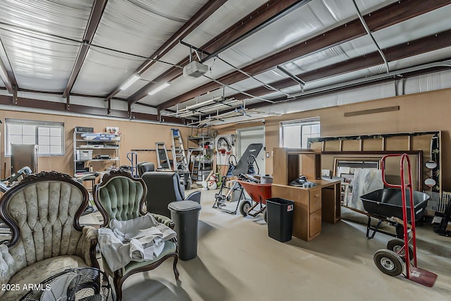 garage with a garage door opener