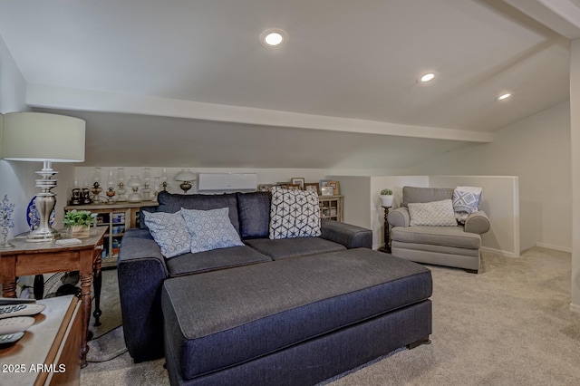 4090 N Cherri Lynn Dr, Pine, AZ 85544 - living room with carpet flooring, recessed lighting, lofted ceiling, and baseboards