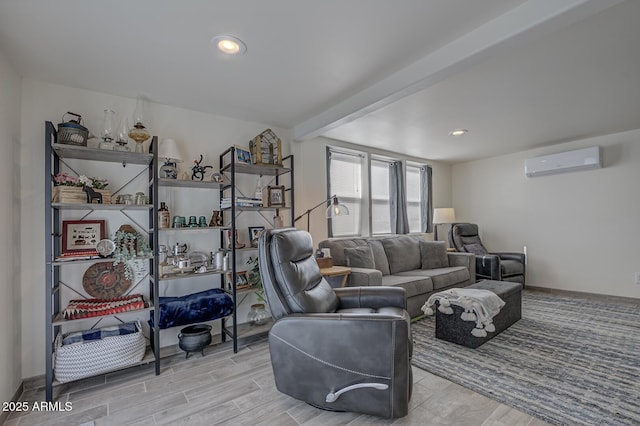4090 N Cherri Lynn Dr, Pine, AZ 85544 - living room with a wall mounted air conditioner, wood finished floors, recessed lighting, and baseboards