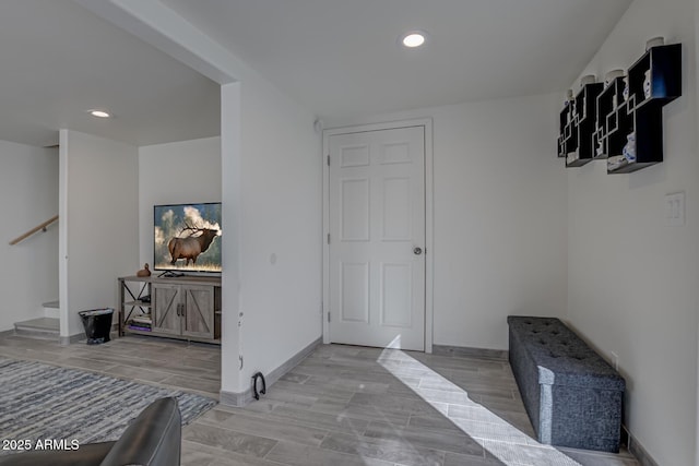 4090 N Cherri Lynn Dr, Pine, AZ 85544 - hallway with stairs, recessed lighting, baseboards, and light wood-style flooring