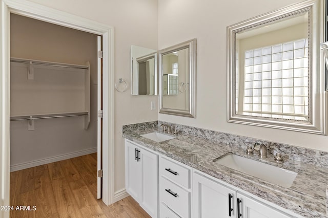 bathroom with hardwood / wood-style floors and vanity