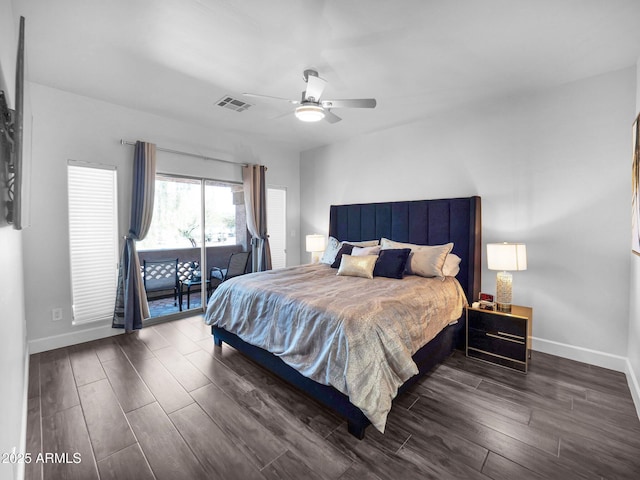 14000 N 94th St Unit 1008, Scottsdale, AZ 85260 - bedroom featuring baseboards, visible vents, dark wood finished floors, and access to exterior