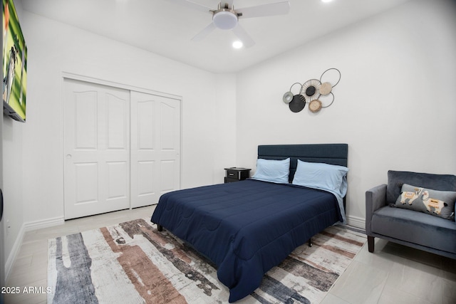 13629 N 71st Dr, Peoria, AZ 85381 - bedroom featuring recessed lighting, a closet, a ceiling fan, and baseboards