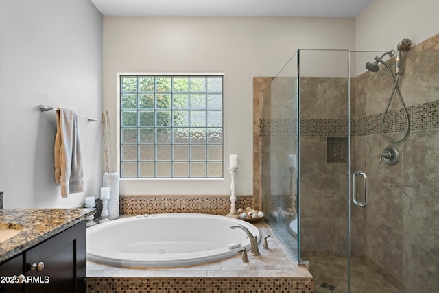 3766 E Ringtail Way, Phoenix, AZ 85050 - bathroom featuring a jetted tub, a shower stall, and vanity