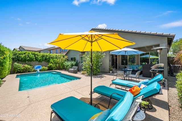 3766 E Ringtail Way, Phoenix, AZ 85050 - view of swimming pool with a patio area, a fenced backyard, and grilling area