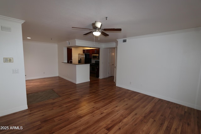 2025 E Campbell Ave Unit 120, Phoenix, AZ 85016 - unfurnished living room with ceiling fan, dark wood-style floors, and ornamental molding