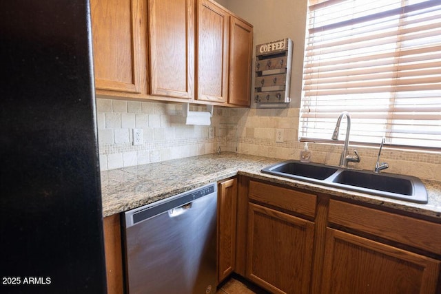 kitchen featuring sink, backsplash, and stainless steel dishwasher