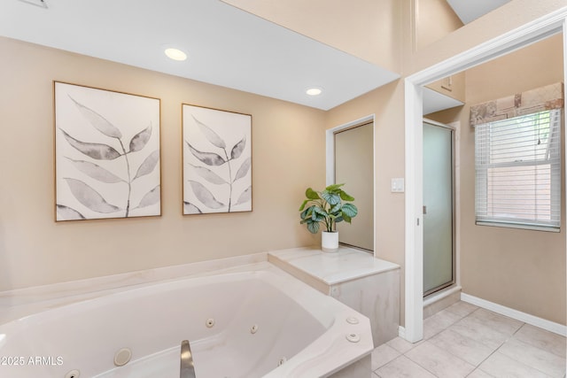5822 W Abraham Ln, Glendale, AZ 85308 - full bath featuring a tub with jets, a shower stall, and tile patterned flooring